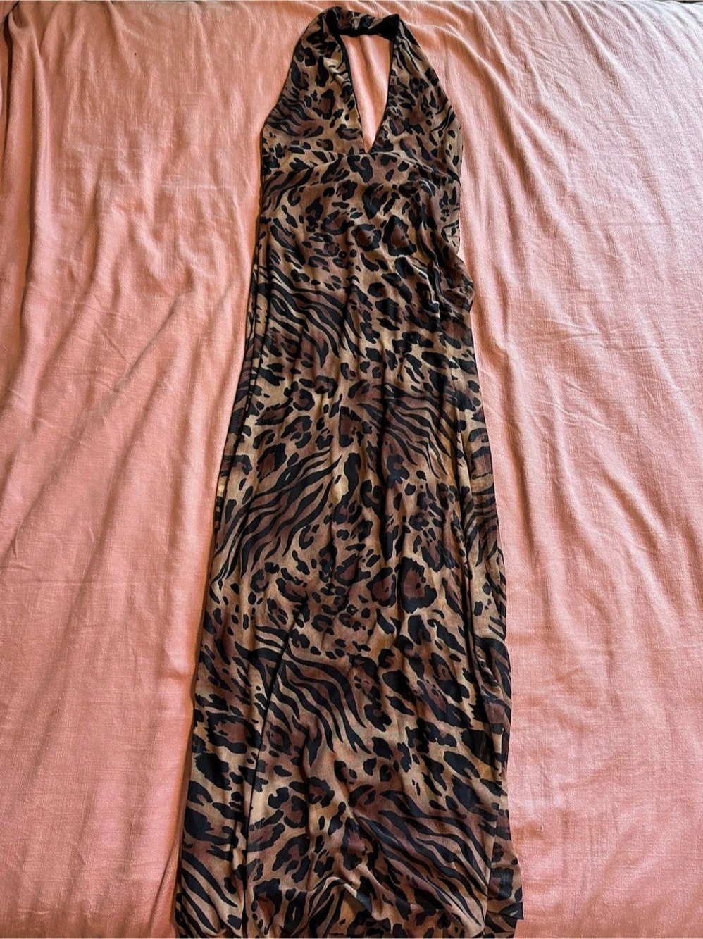 Fashion Nova Ivanna Animal Print Mesh Maxi Dress Brown & Black Medium